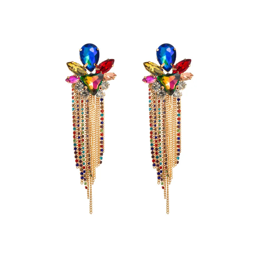 Elegant Luxurious Sweet Tassel Alloy Rhinestone Inlay Rhinestones Gold Plated Women'S Drop Earrings