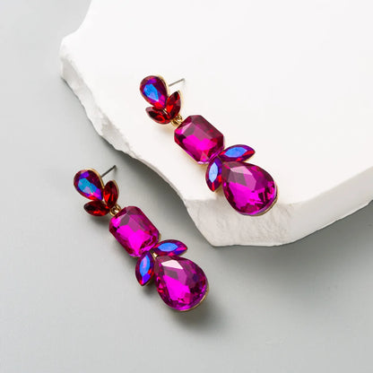 1 Pair Elegant Luxurious Sweet Water Droplets Plating Inlay Alloy Rhinestones Gold Plated Drop Earrings