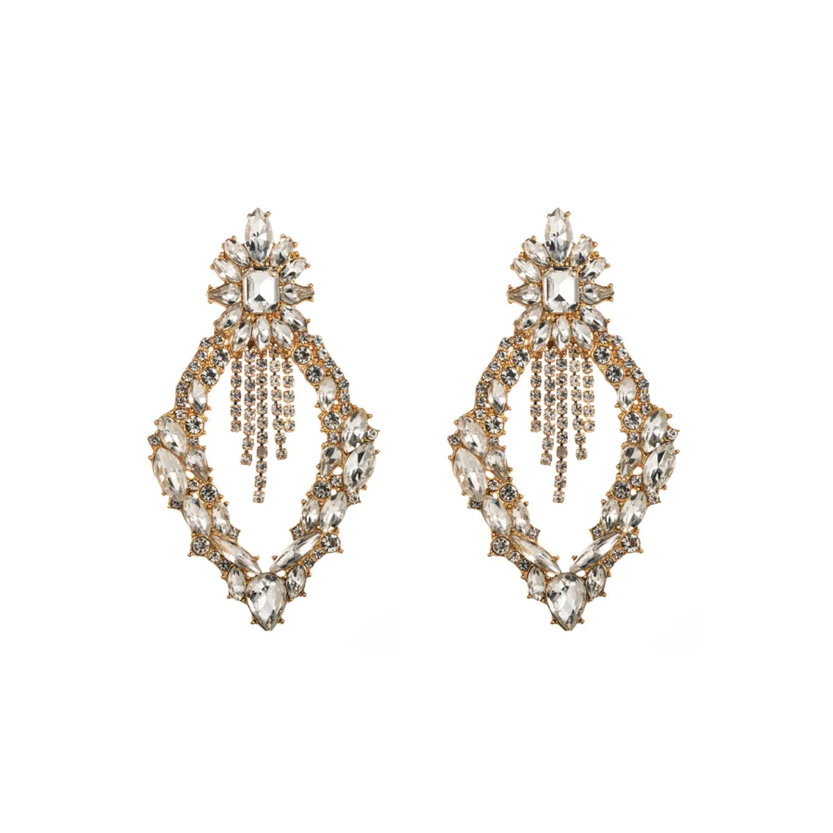 Elegant Luxurious Tassel Rhombus Alloy Plating Inlay Rhinestones Glass Gold Plated Women's Drop Earrings