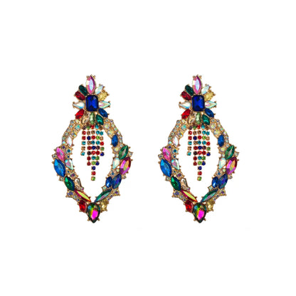 Elegant Luxurious Tassel Rhombus Alloy Plating Inlay Rhinestones Glass Gold Plated Women's Drop Earrings