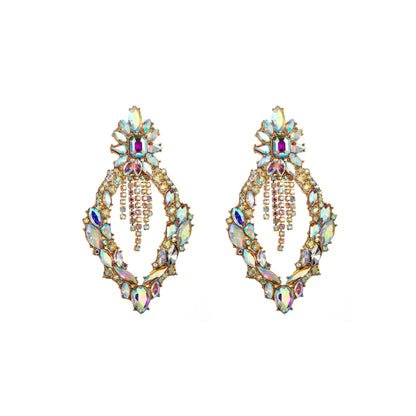 Elegant Luxurious Tassel Rhombus Alloy Plating Inlay Rhinestones Glass Gold Plated Women's Drop Earrings