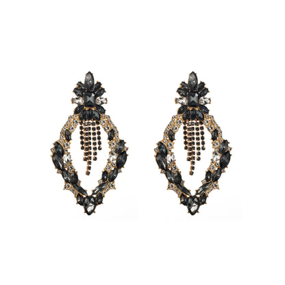 Elegant Luxurious Tassel Rhombus Alloy Plating Inlay Rhinestones Glass Gold Plated Women's Drop Earrings