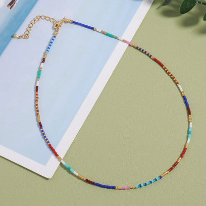 Elegant Luxurious Vacation Round 18K Gold Plated Natural Stone Seed Bead Titanium Steel Wholesale Necklace