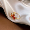 Elegant Maple Leaf Alloy Titanium Steel Inlay Zircon Women'S Rings Necklace