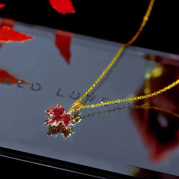 Elegant Maple Leaf Alloy Titanium Steel Inlay Zircon Women'S Rings Necklace