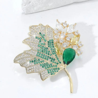 Elegant Maple Leaf Copper Plating Zircon Unisex Brooches