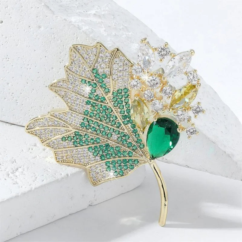 Elegant Maple Leaf Copper Plating Zircon Unisex Brooches