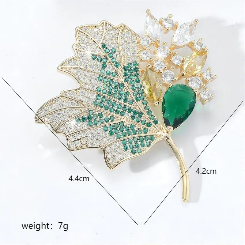 Elegant Maple Leaf Copper Plating Zircon Unisex Brooches