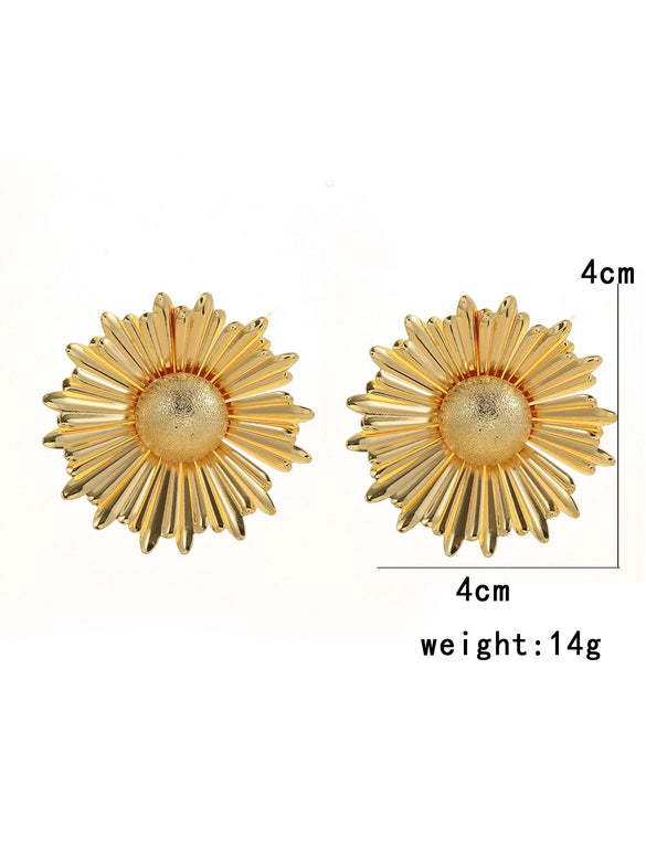 Elegant Metal Sunflower Gold Plated Women's Earrings With Geometric Shape And Electroplating Processing