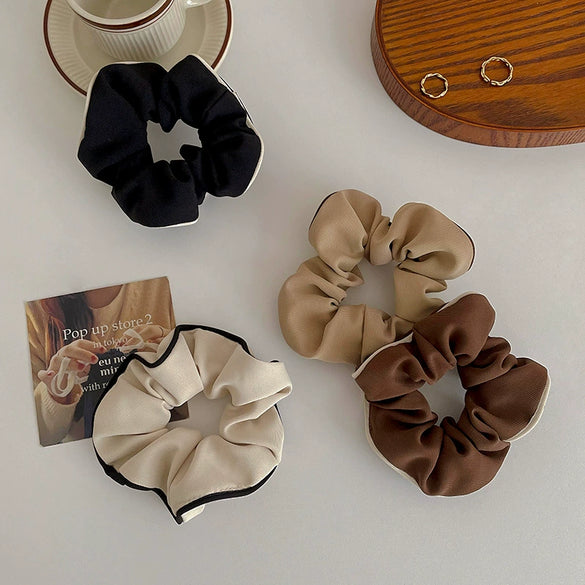 Elegant Milk Brown Cotton And Linen Scrunchie Simple French Style Handmade Hair Rope For Women