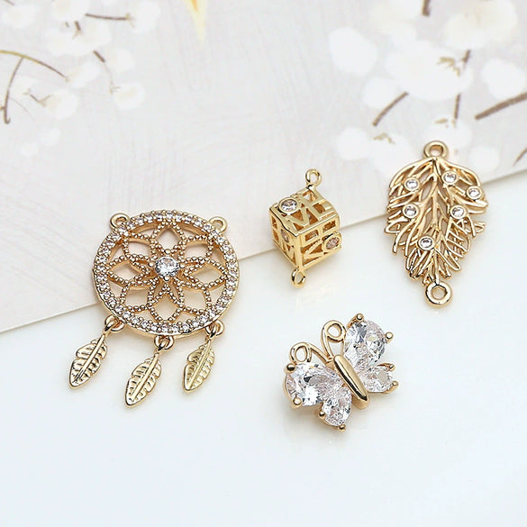 Elegant Minimalist Dream Catcher Butterfly Leaf Pendant With Zircon Inlay Electroplated Copper Clad Gold Handmade Jewelry Necklace Accessory