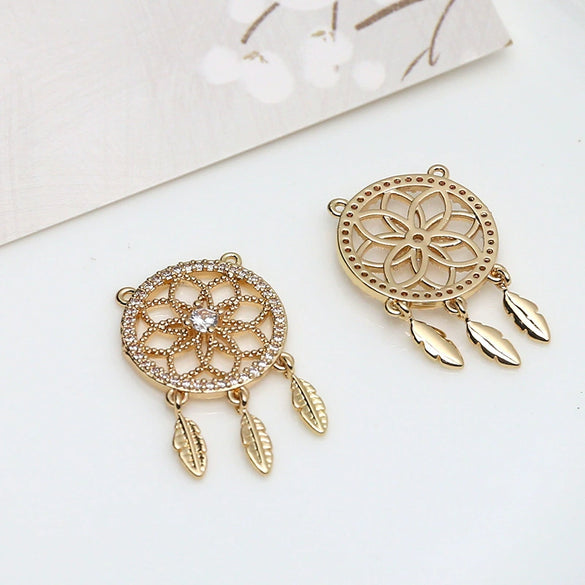 Elegant Minimalist Dream Catcher Butterfly Leaf Pendant With Zircon Inlay Electroplated Copper Clad Gold Handmade Jewelry Necklace Accessory
