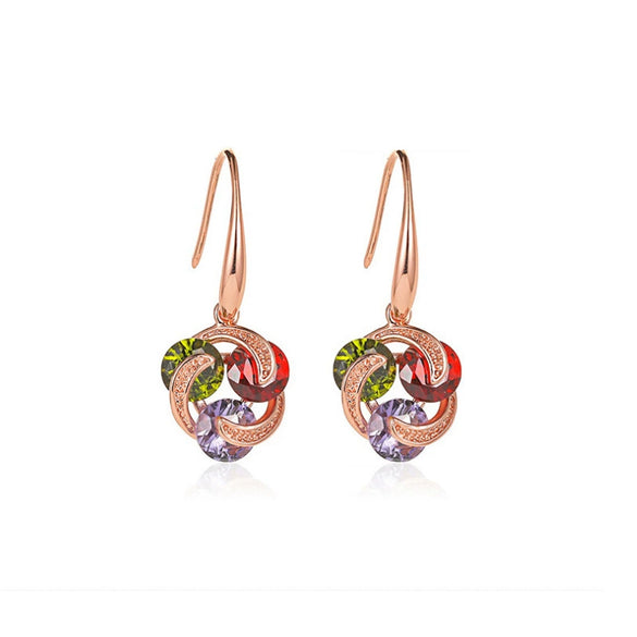 Elegant Minimalist Geometric Windmill Earrings With Micropaved Zircon And Electroplated Copper Finish For Women