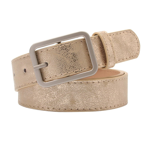 Elegant Minimalist Women’s Imitation Leather Belt With Shiny Alloy Buckle Fashion All Match Jeans And Pants Decorative Belt