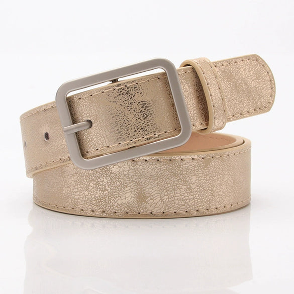 Elegant Minimalist Women’s Imitation Leather Belt With Shiny Alloy Buckle Fashion All Match Jeans And Pants Decorative Belt