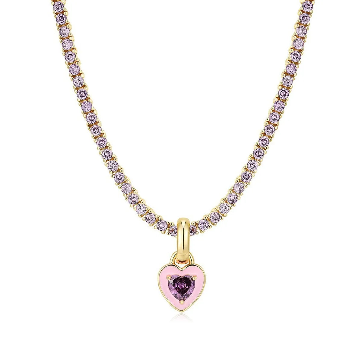 Elegant Modern Style Geometric Heart Shape Titanium Steel Inlay Zircon Pendant Necklace