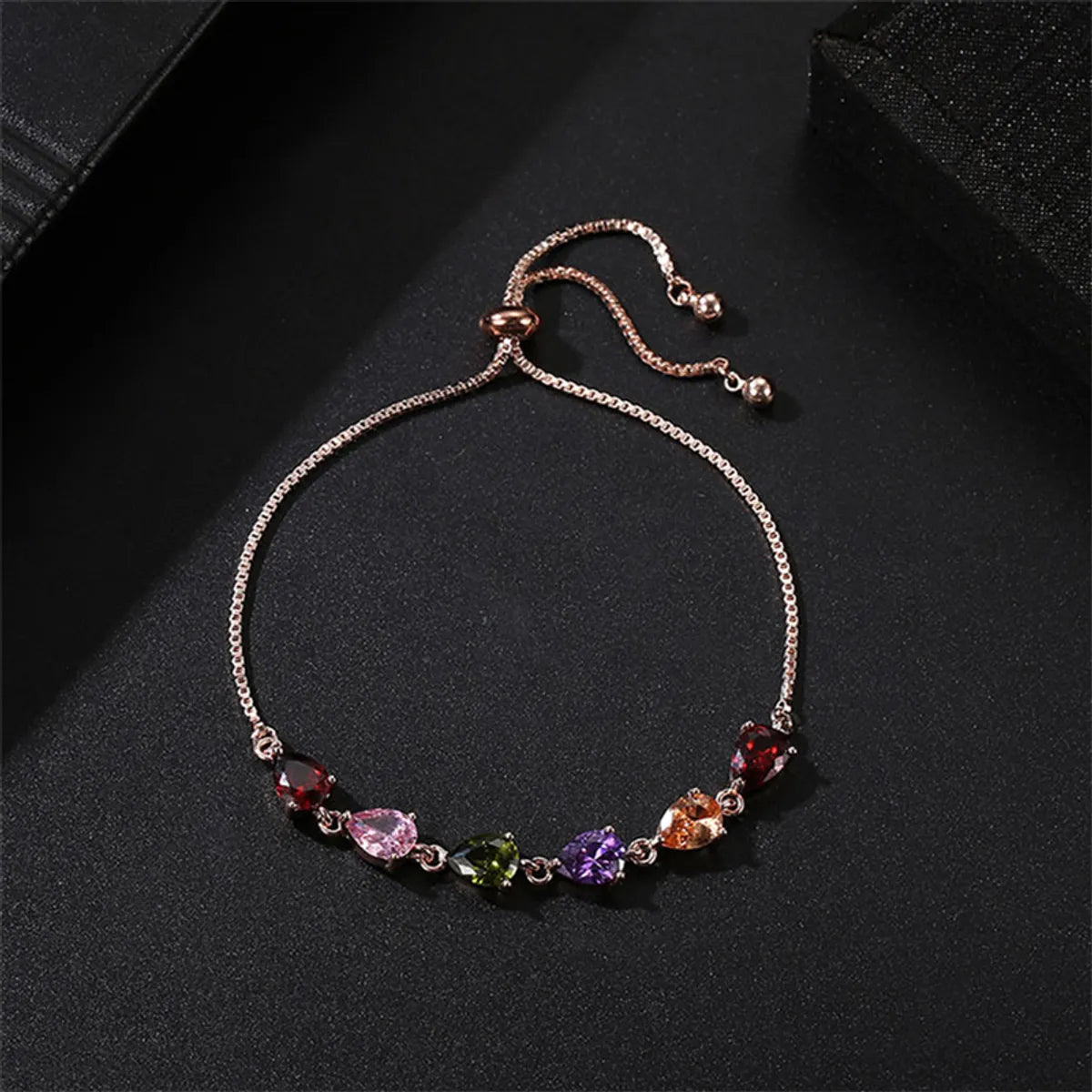 Elegant Modern Style Geometric Round Water Droplets Copper Inlay Zircon Rose Gold Plated Bracelets