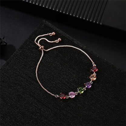 Elegant Modern Style Geometric Round Water Droplets Copper Inlay Zircon Rose Gold Plated Bracelets