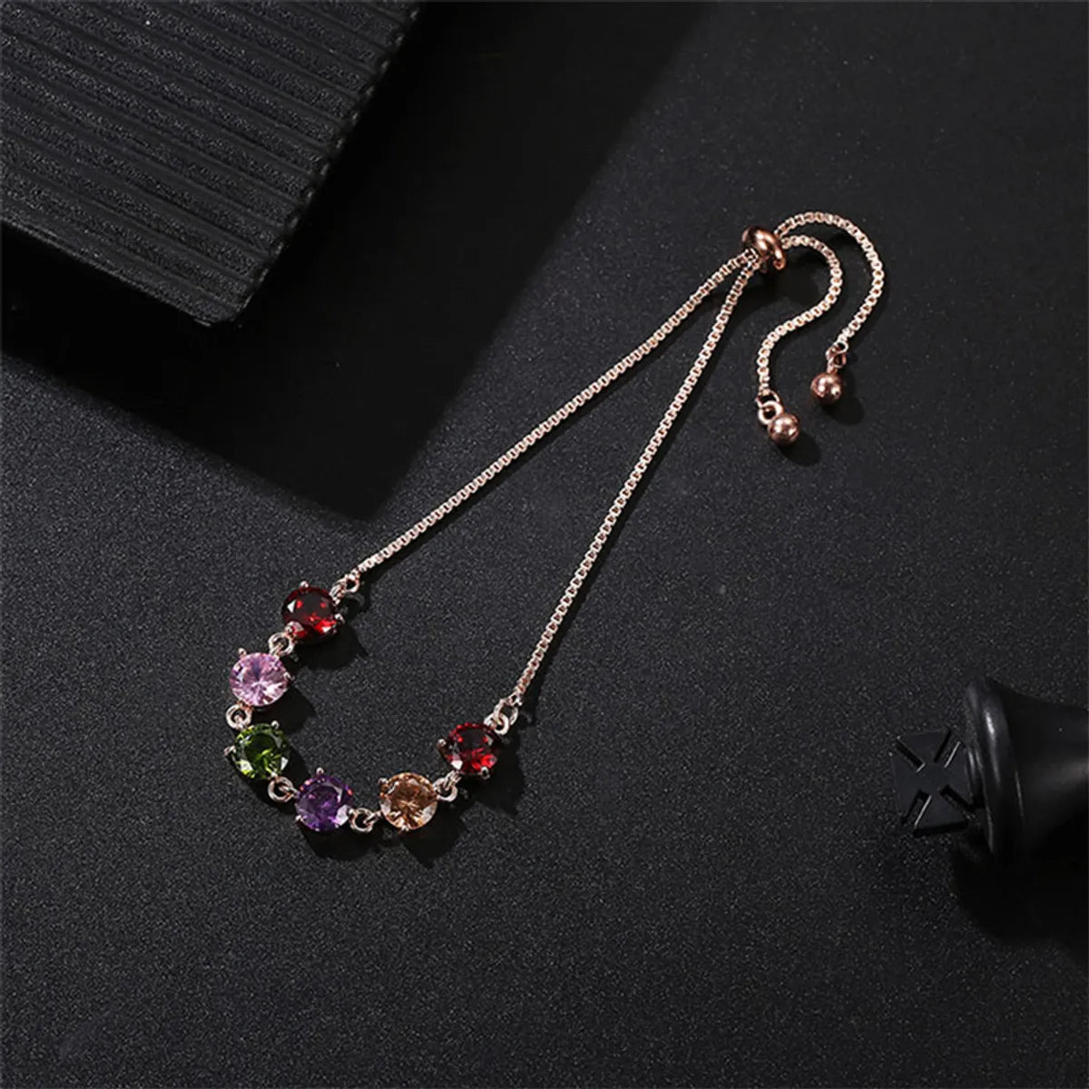 Elegant Modern Style Geometric Round Water Droplets Copper Inlay Zircon Rose Gold Plated Bracelets