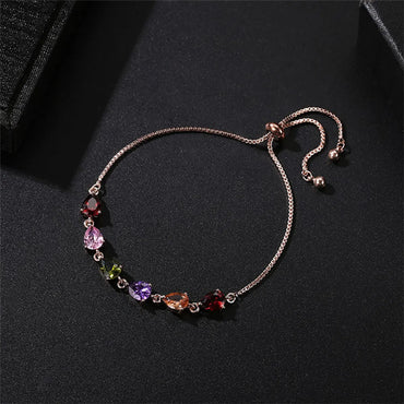 Elegant Modern Style Geometric Round Water Droplets Copper Inlay Zircon Rose Gold Plated Bracelets