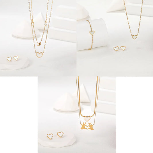 Elegant Modern Style Heart Shape Stainless Steel Plating Inlay Shell 18k Gold Plated Bracelets Earrings Necklace