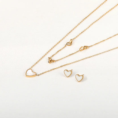 Elegant Modern Style Heart Shape Stainless Steel Plating Inlay Shell 18k Gold Plated Bracelets Earrings Necklace