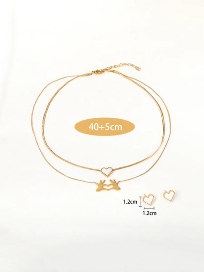 Elegant Modern Style Heart Shape Stainless Steel Plating Inlay Shell 18k Gold Plated Bracelets Earrings Necklace