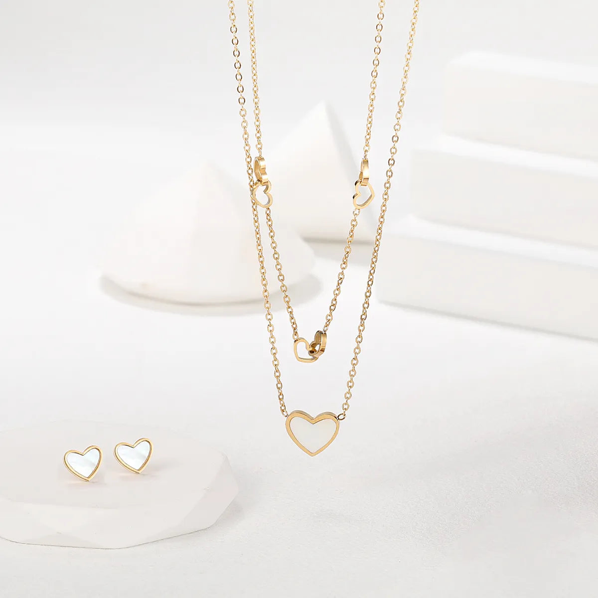 Elegant Modern Style Heart Shape Stainless Steel Plating Inlay Shell 18k Gold Plated Bracelets Earrings Necklace