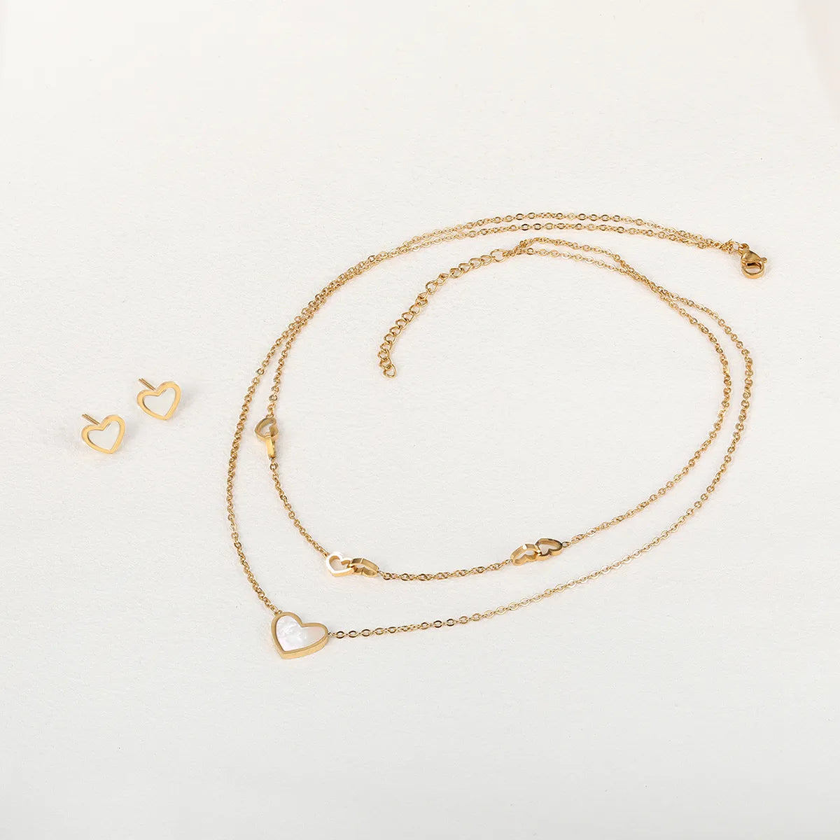 Elegant Modern Style Heart Shape Stainless Steel Plating Inlay Shell 18k Gold Plated Bracelets Earrings Necklace