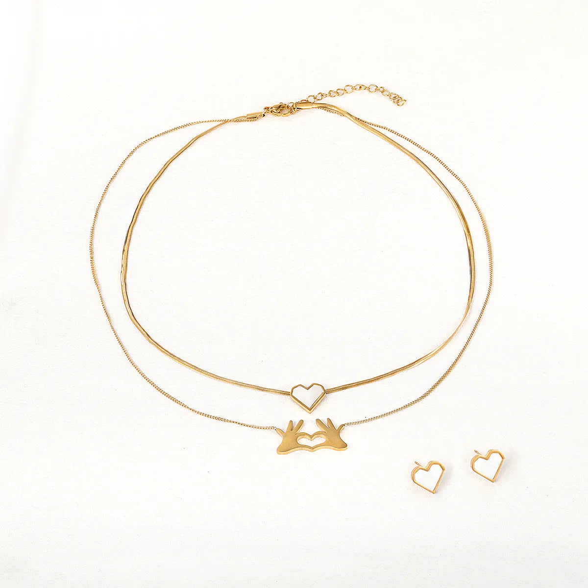 Elegant Modern Style Heart Shape Stainless Steel Plating Inlay Shell 18k Gold Plated Bracelets Earrings Necklace