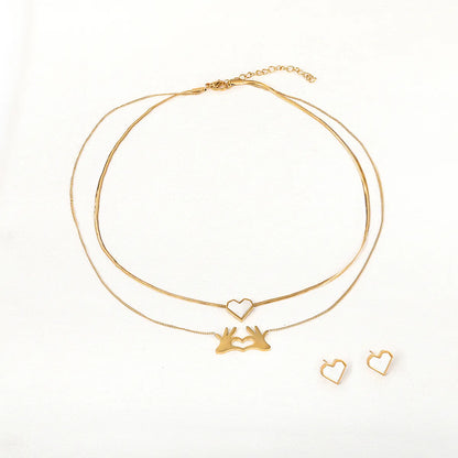 Elegant Modern Style Heart Shape Stainless Steel Plating Inlay Shell 18k Gold Plated Bracelets Earrings Necklace