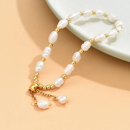 Elegant Modern Style Irregular Stainless Steel Freshwater Pearl Beaded Plating 18k Gold Plated Bracelets