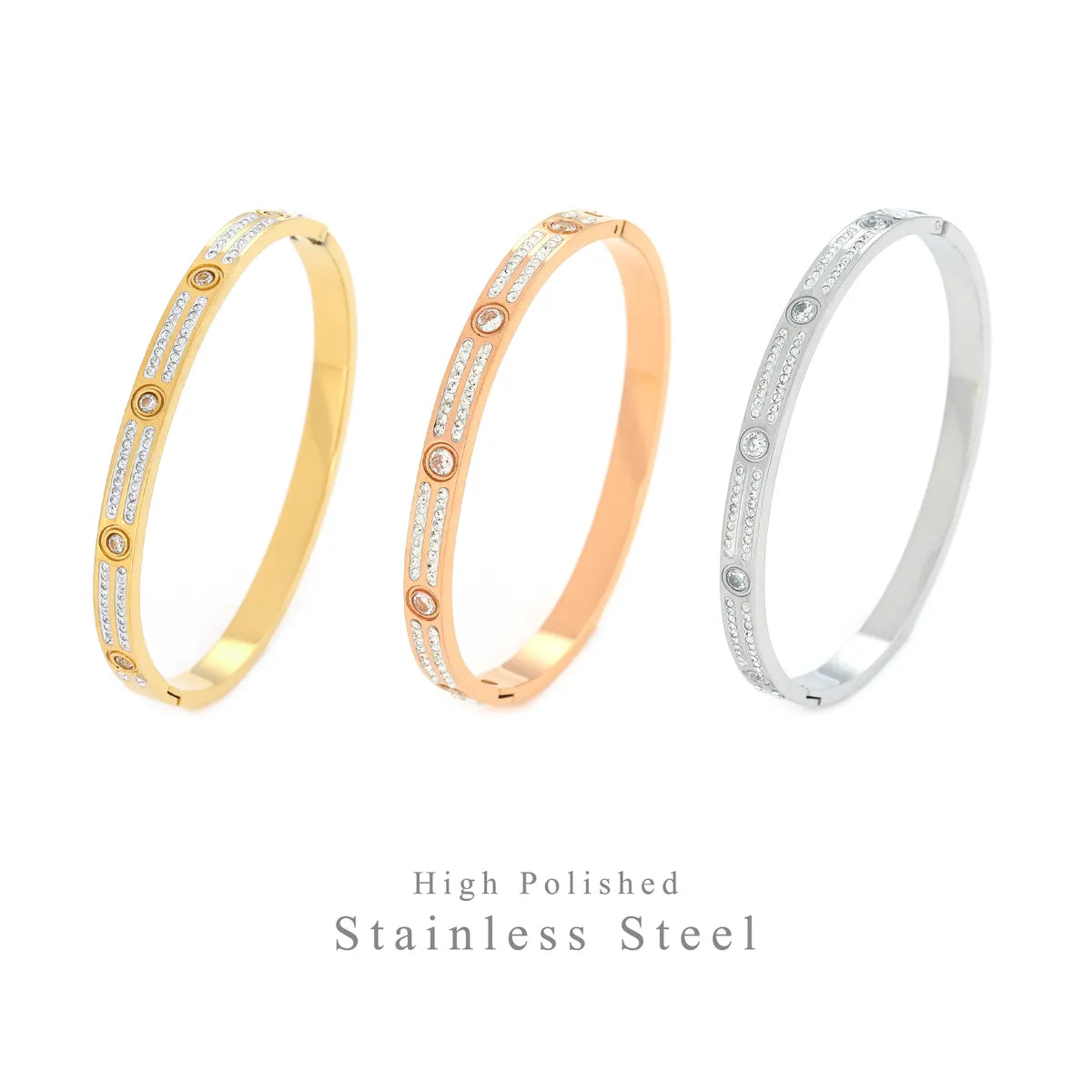 Elegant Modern Style Roman Style Stripe Stainless Steel Titanium Steel Steel Plating Inlay Zircon 18k Gold Plated Rose Gold Plated Silver Plated Bangle