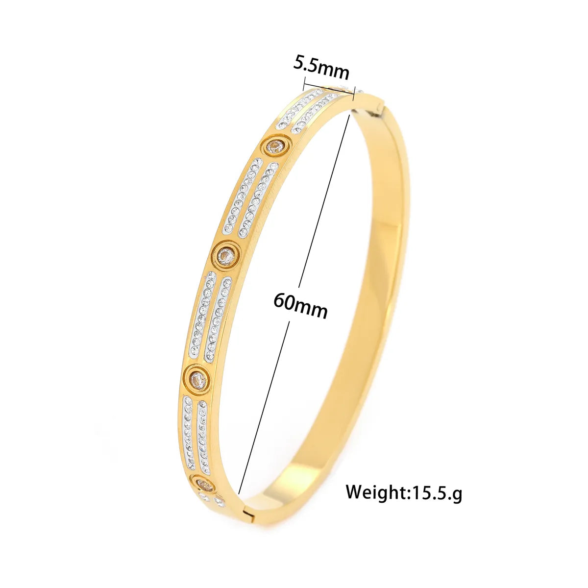 Elegant Modern Style Roman Style Stripe Stainless Steel Titanium Steel Steel Plating Inlay Zircon 18k Gold Plated Rose Gold Plated Silver Plated Bangle