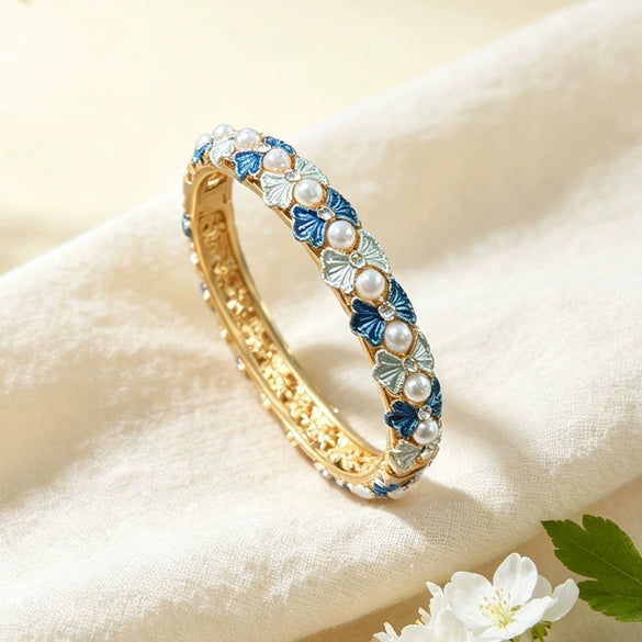 Elegant Multicolor Butterfly Pearl Cloisonné Bracelet With Plated Finish Light Luxury Fashion Accessory And Gift