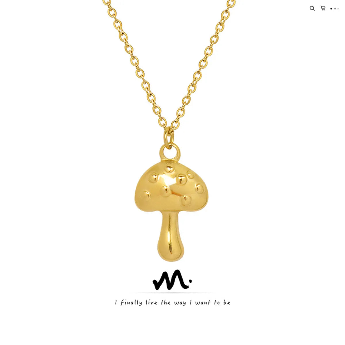 Elegant Mushroom Titanium Steel Plating 18k Gold Plated Pendant Necklace