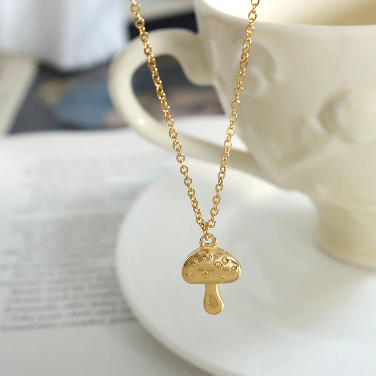 Elegant Mushroom Titanium Steel Plating 18k Gold Plated Pendant Necklace