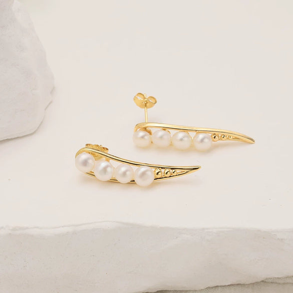 Elegant Natural Pearl Earrings 925 Silver Needle 18K Gold Plated Geometric Style For Women