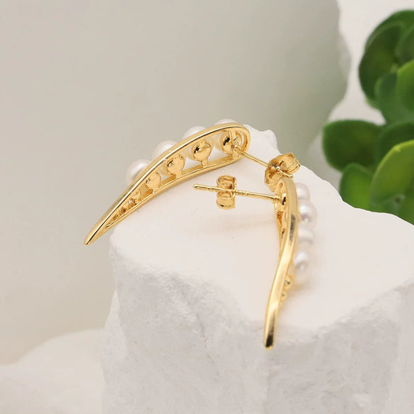 Elegant Natural Pearl Earrings 925 Silver Needle 18K Gold Plated Geometric Style For Women