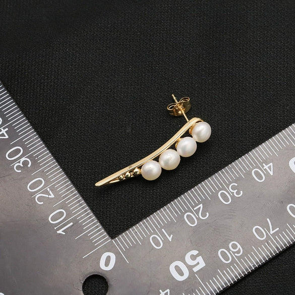 Elegant Natural Pearl Earrings 925 Silver Needle 18K Gold Plated Geometric Style For Women