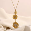 Elegant Niche High Grade Women's Stainless Steel Necklace Pendant With Geometric Tassel Eye Design And 18K Gold Electroplated Finish