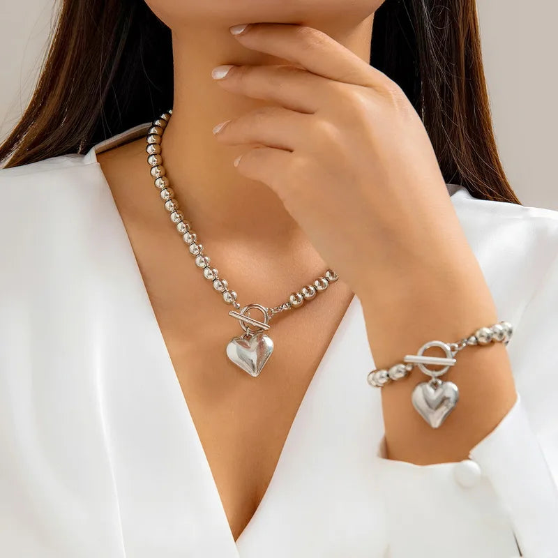 Elegant Nordic Style Baroque Style Heart Shape Imitation Pearl Alloy Wholesale Bracelets Necklace Jewelry Set