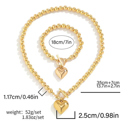 Elegant Nordic Style Baroque Style Heart Shape Imitation Pearl Alloy Wholesale Bracelets Necklace Jewelry Set