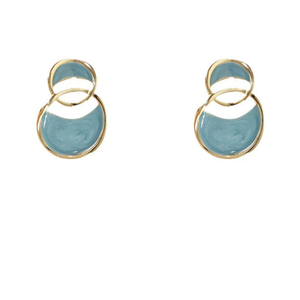 Elegant Ocean Blue Irregular Geometric Dripping Oil Metal Dangle Earrings For Women Trendy Niche Ear Jewelry