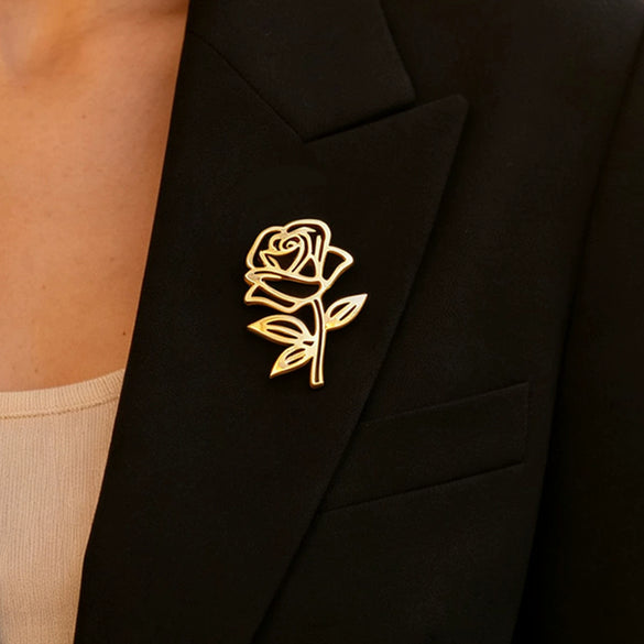 Elegant Openwork Rose Brooch In Stainless Steel Electroplated Floral Corsage Accessory For Women