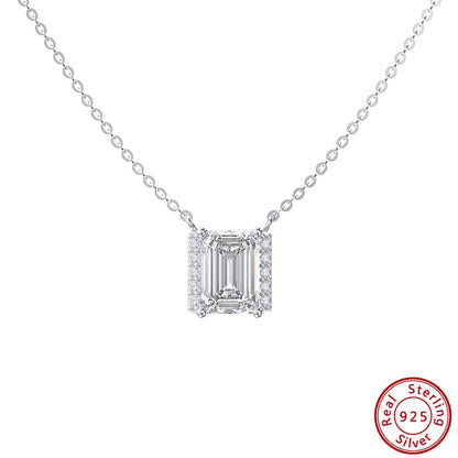 Elegant Original Design Shiny Square Sterling Silver Polishing Plating Inlay Zircon White Gold Plated Rhodium Plated Silver Plated Pendant Necklace