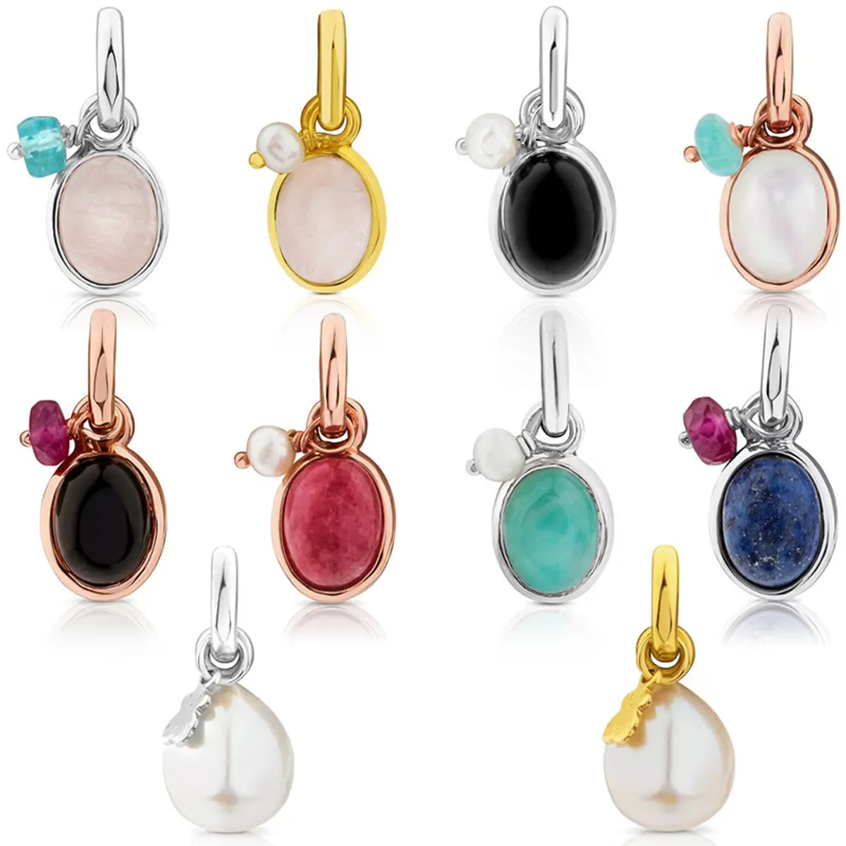 Elegant Oval Sterling Silver Inlay Artificial Gemstones Charms