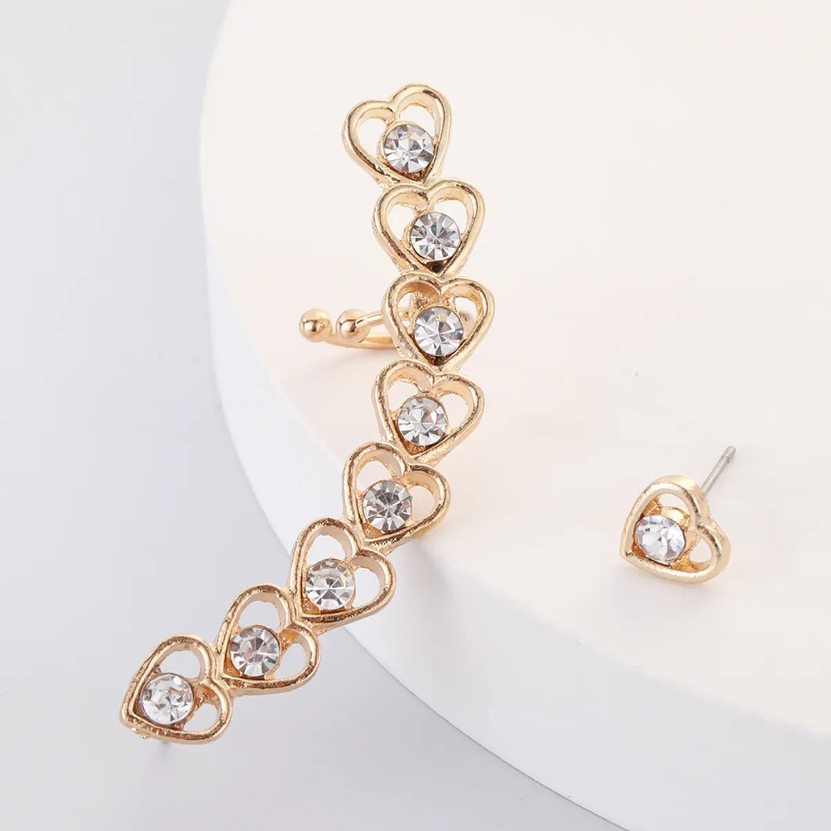 Elegant Oversized Heart Shape Alloy Inlay Zircon Women's Ear Clips Ear Studs