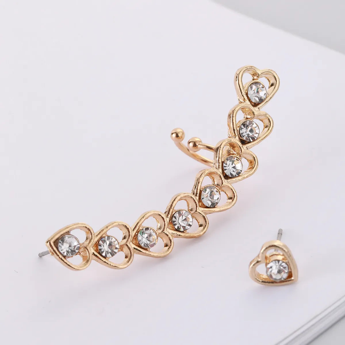 Elegant Oversized Heart Shape Alloy Inlay Zircon Women's Ear Clips Ear Studs