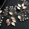 Elegant Pearl And Crystal Leaf Headband Handmade Alloy Bridal Hair Accessory Retro Wedding Headwear For Women
